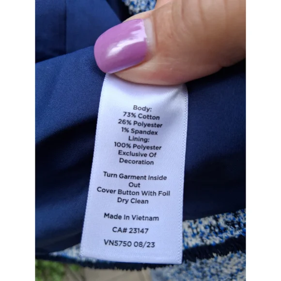 💕EUC TALBOTS Tweed Jacket, Blazer, SZ.10 Navy Blue White Silver - Picture 10 of 12